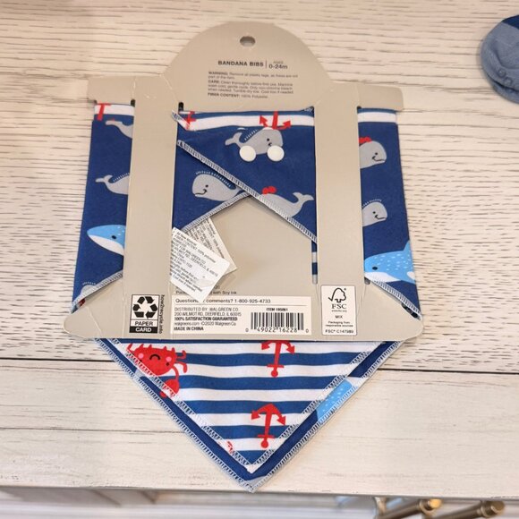 Moon and Stars Lot 2 Whales & Crabs Bandana Bibs and Matching Socks NWT - Picture 5 of 10